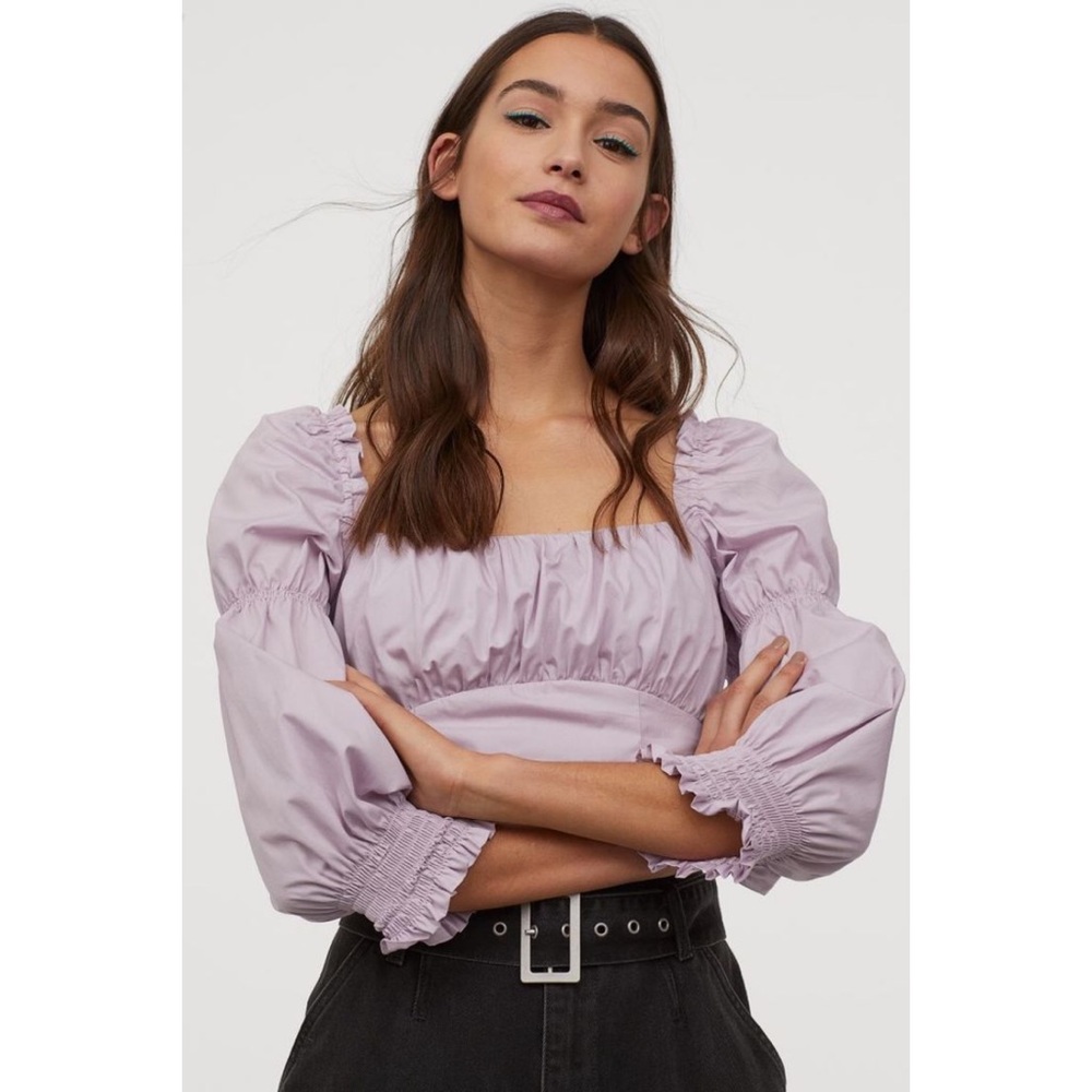 Lilac Long Puff Sleeve Blouse